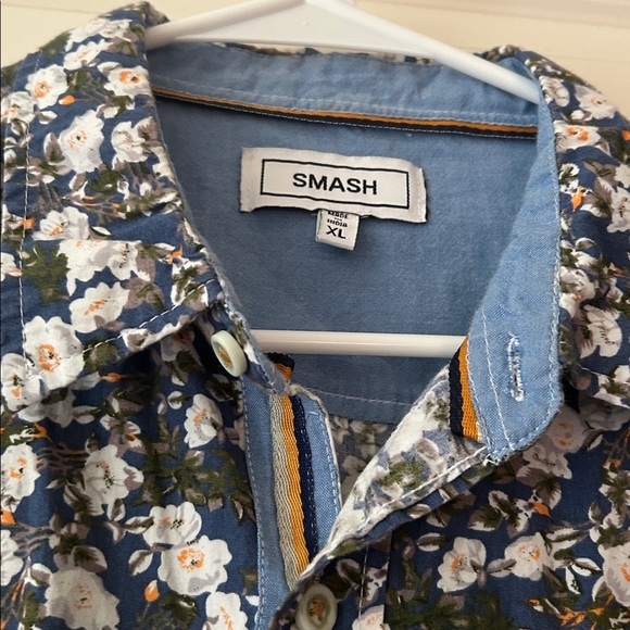 Smash floral button down short sleeves pocket front shirt men’s size XL blue - Picture 8 of 10